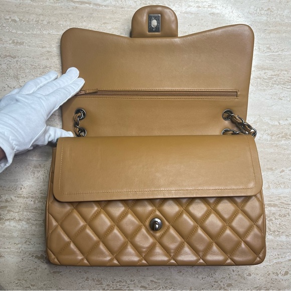 Chanel Tan Lambskin Caviar Quilted Jumbo Classic Double Flap Bag (2014-2015) - Picture 14 of 15